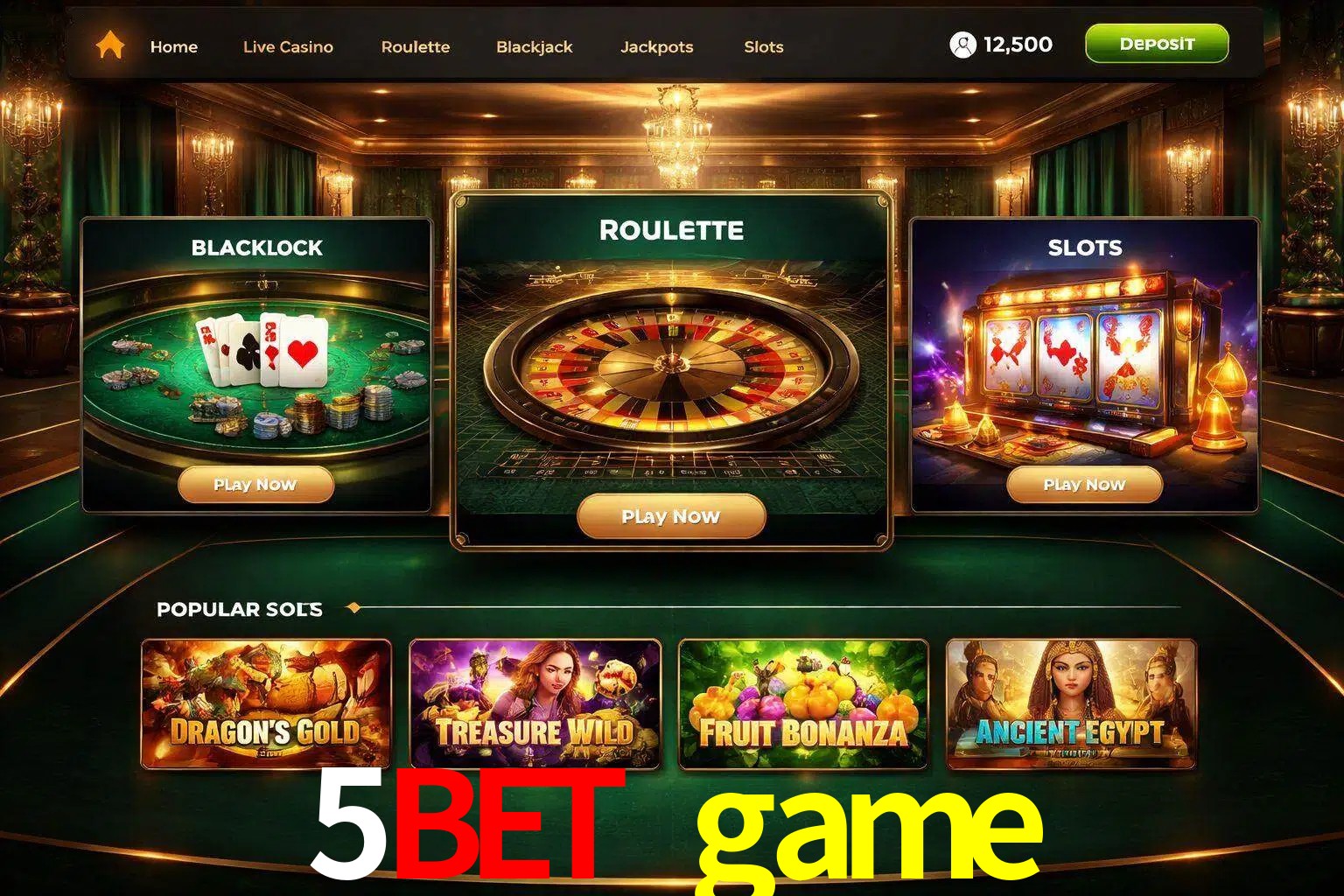 Vista de la plataforma 5bet game Casino mostrando categorías organizadas de juegos en línea